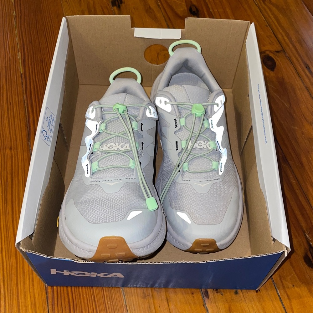 Hoka Light Gray and Mint Athletic Shoes